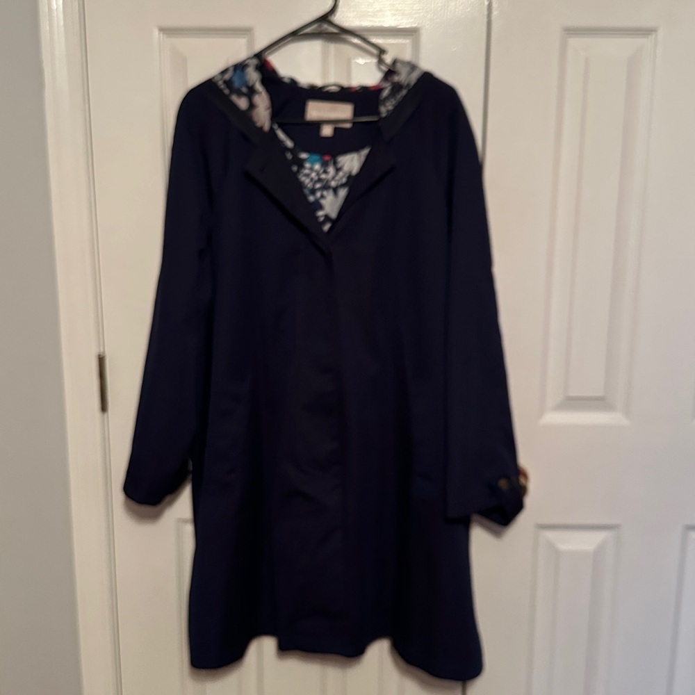 Woman Within Dark Blue Floral Jacket